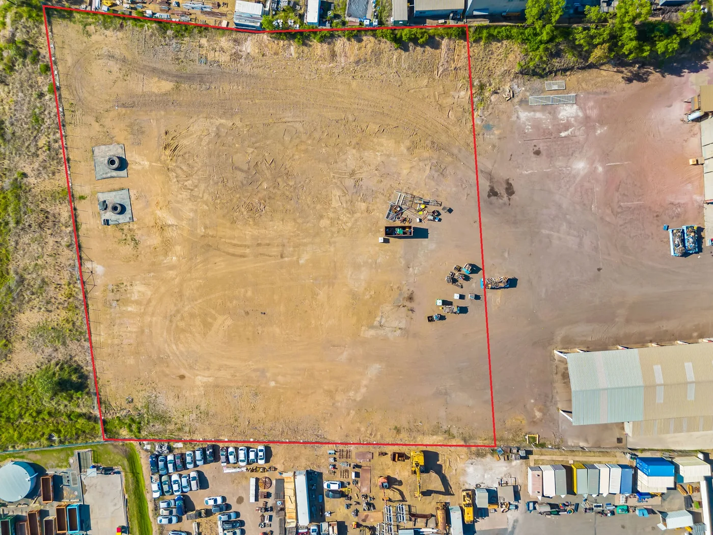 Overhead photograph showing the rear hardstand boundary
