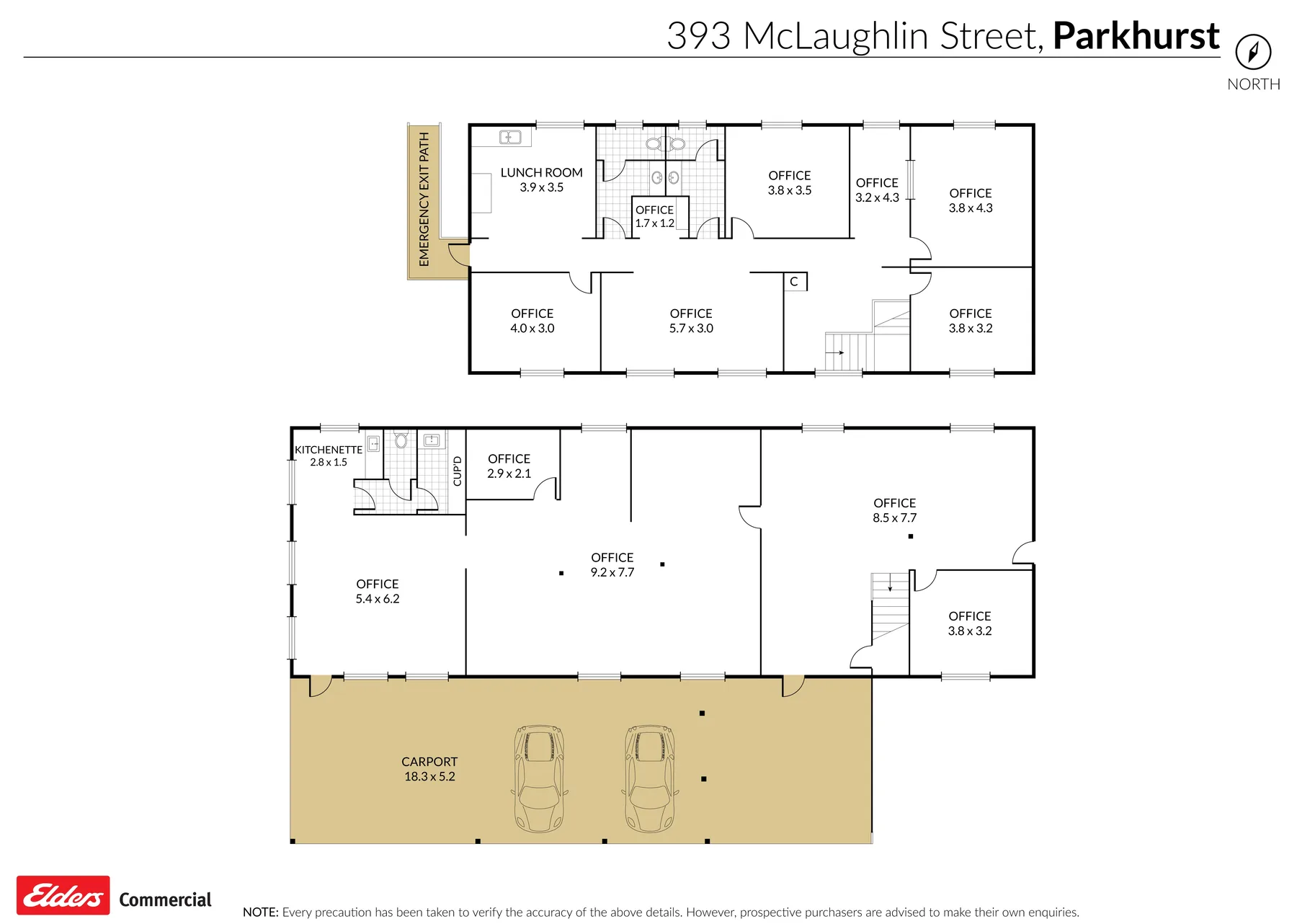 Floor plan of the two-level office at 393-409 McLaughlin Street